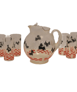 Vintage Federal Glass Scottie Pitcher & 6 Matching Tumbler Set