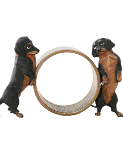 Austrian Cold-Painted Bronze Napkin Ring with Two Dachshunds