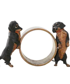Austrian Cold-Painted Bronze Napkin Ring with Two Dachshunds