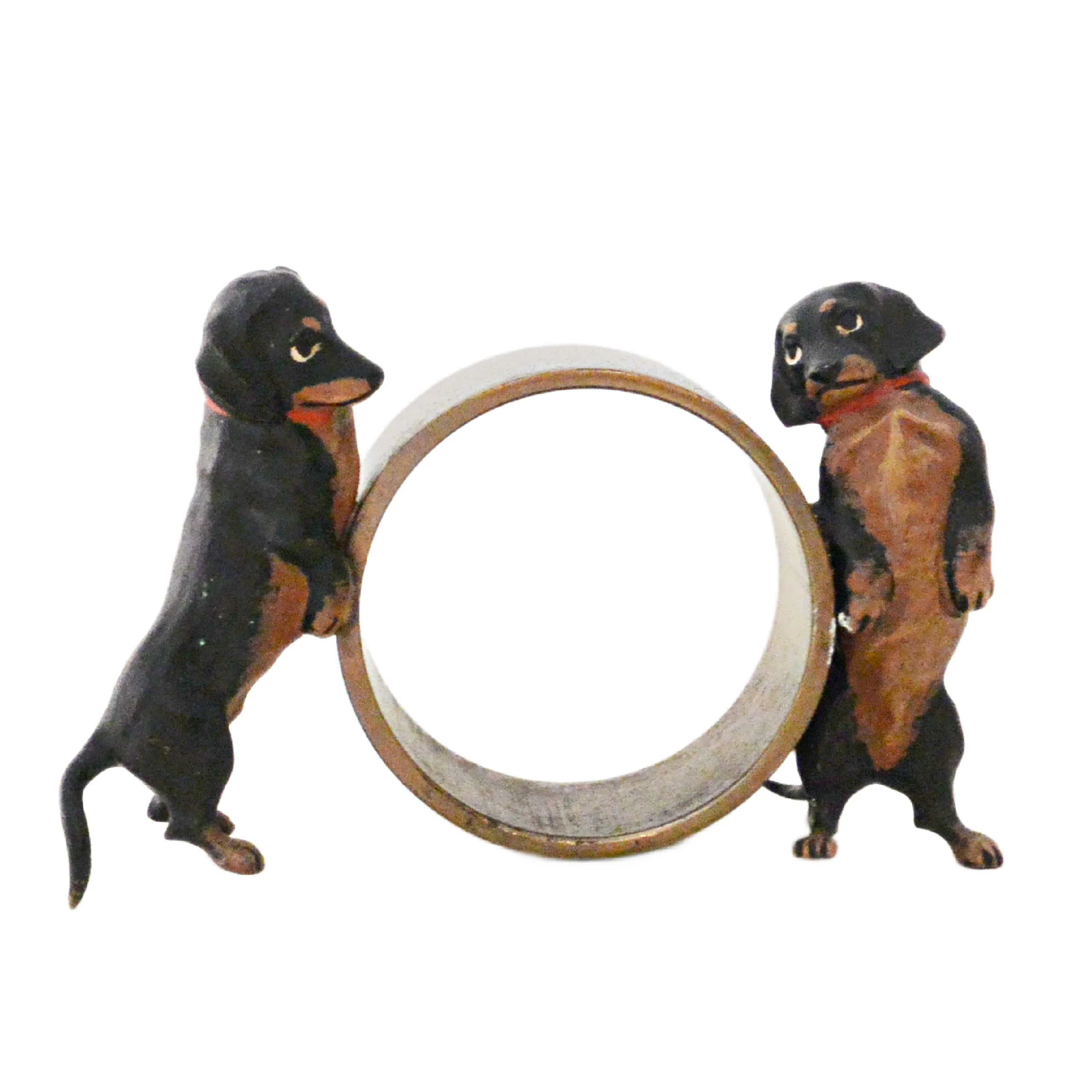 Austrian Cold-Painted Bronze Napkin Ring with Two Dachshunds