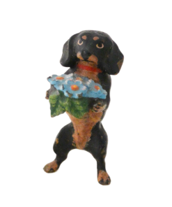 Austrian Bronze Dachshund Dog with Bouquet