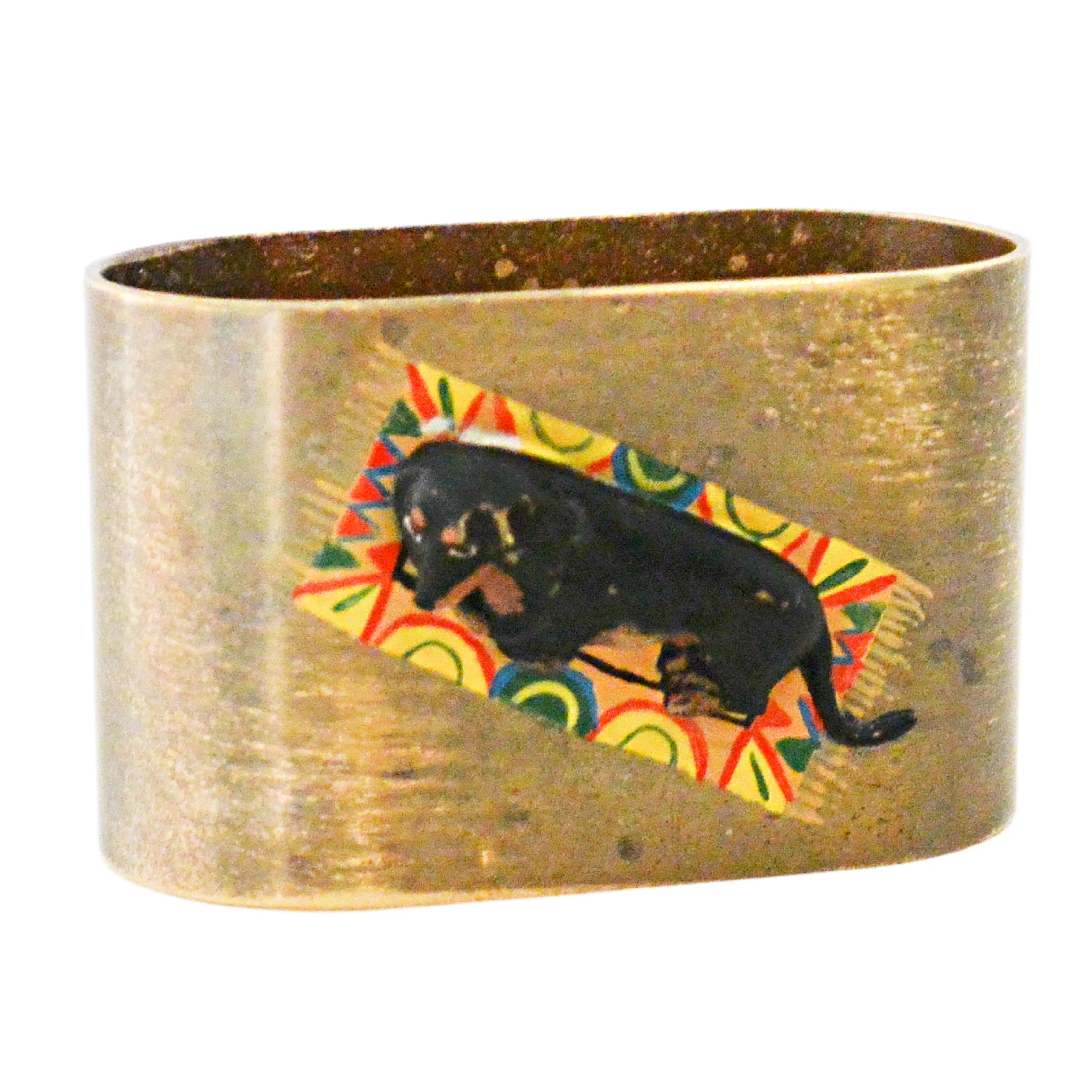 Austrian Cold-Painted Bronze Franz Bergman Napkin Ring with Dachshund - Image 2