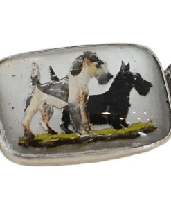 Alternative view of Antique Sterling Silver Essex Crystal Terrier Brooch – Wire Fox & Scottie Duo c. 1915