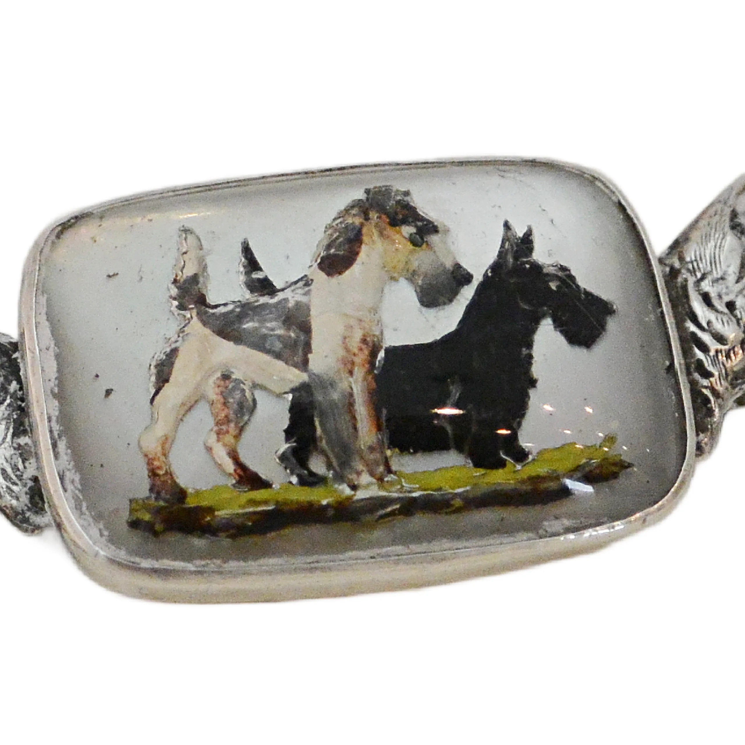 Antique Sterling Silver Essex Crystal Terrier Brooch &ndash; Wire Fox & Scottie Duo c. 1915 - Image 2