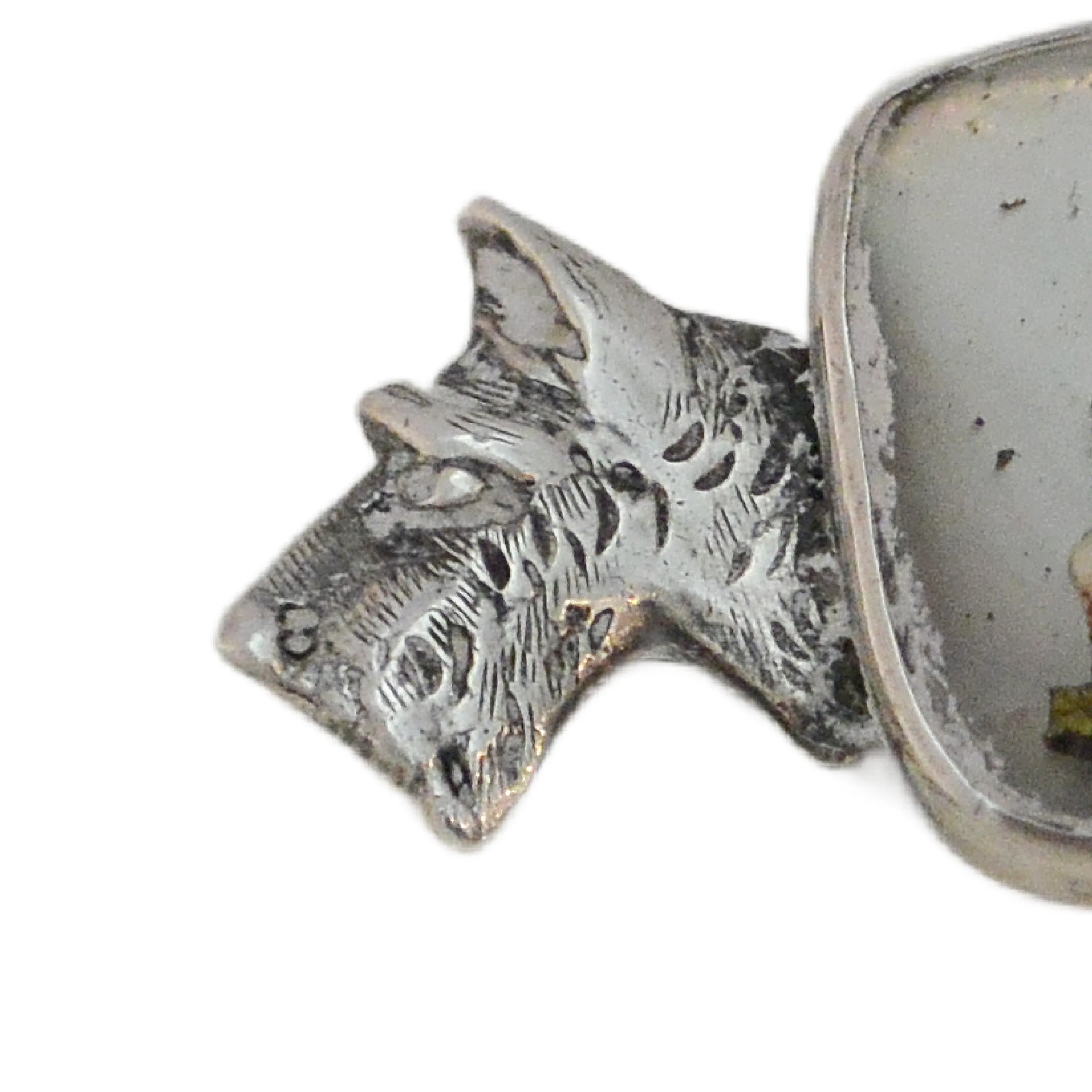 Antique Sterling Silver Essex Crystal Terrier Brooch &ndash; Wire Fox & Scottie Duo c. 1915 - Image 4