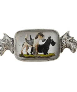 Antique Reverse Crystal Fox Terrier Scottish Terrier Brooch