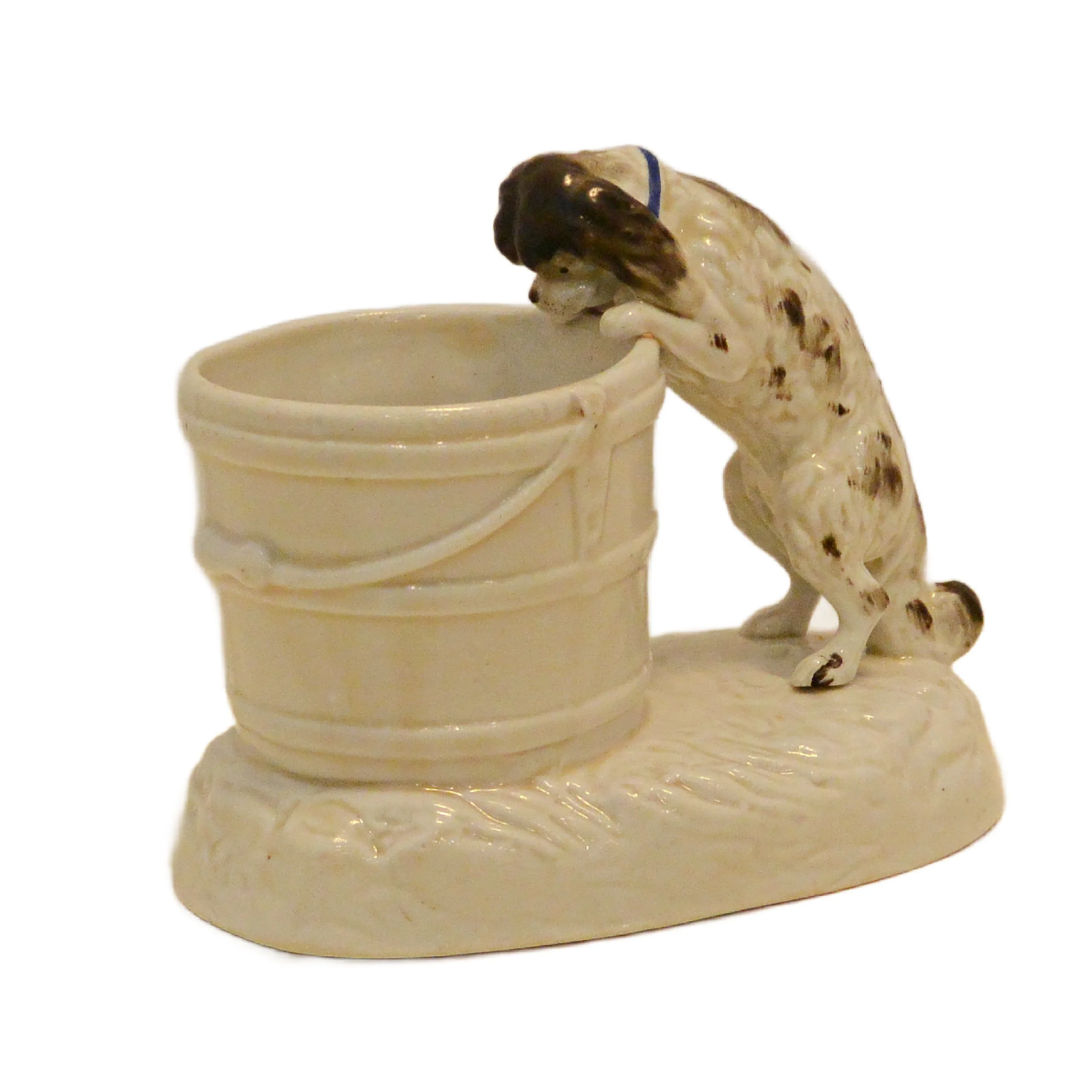 German Porcelain Match Holder with Figural Spaniel Dog