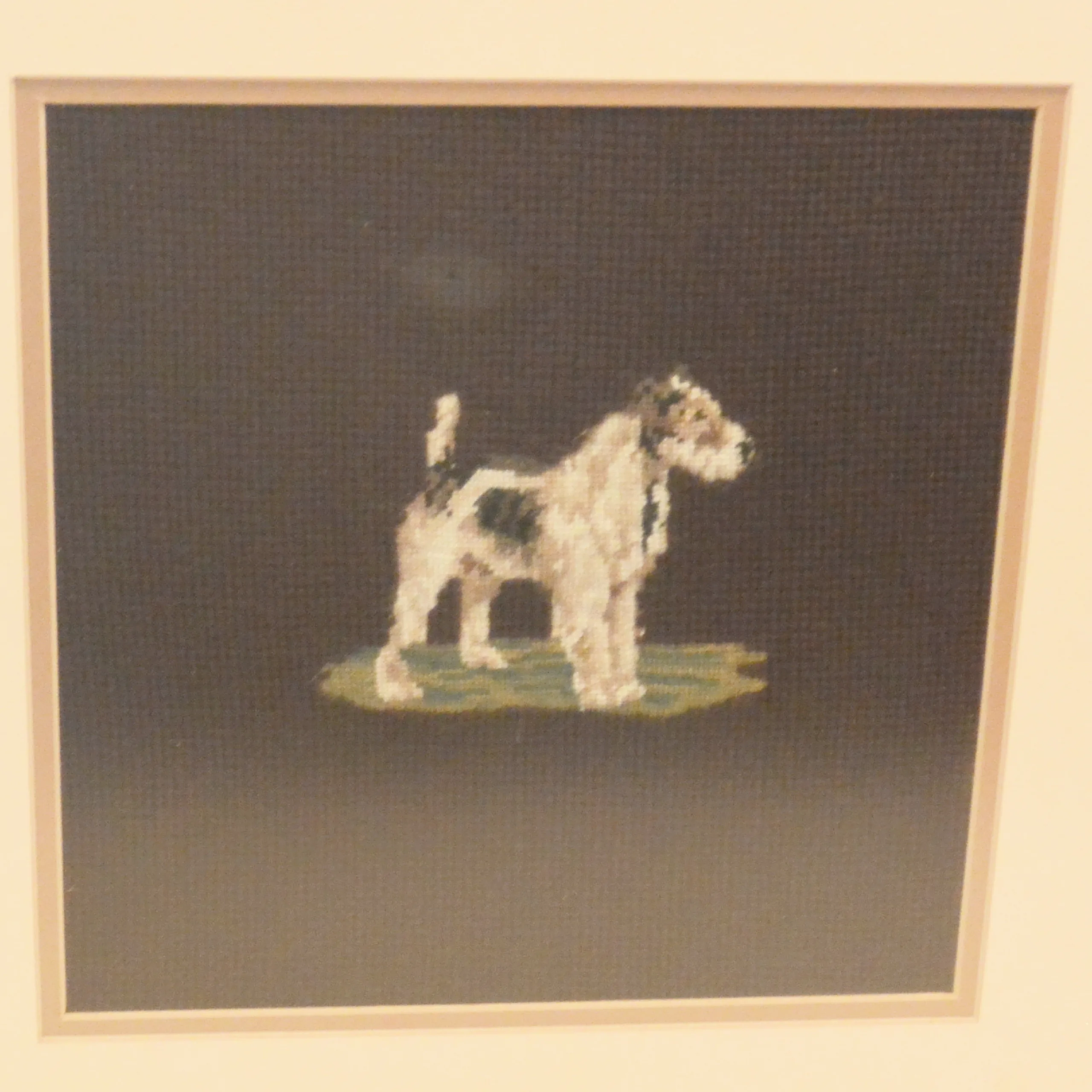 Vintage Petit Point and Needlepoint Wire Haired Fox Terrier Dog Framed - Image 3