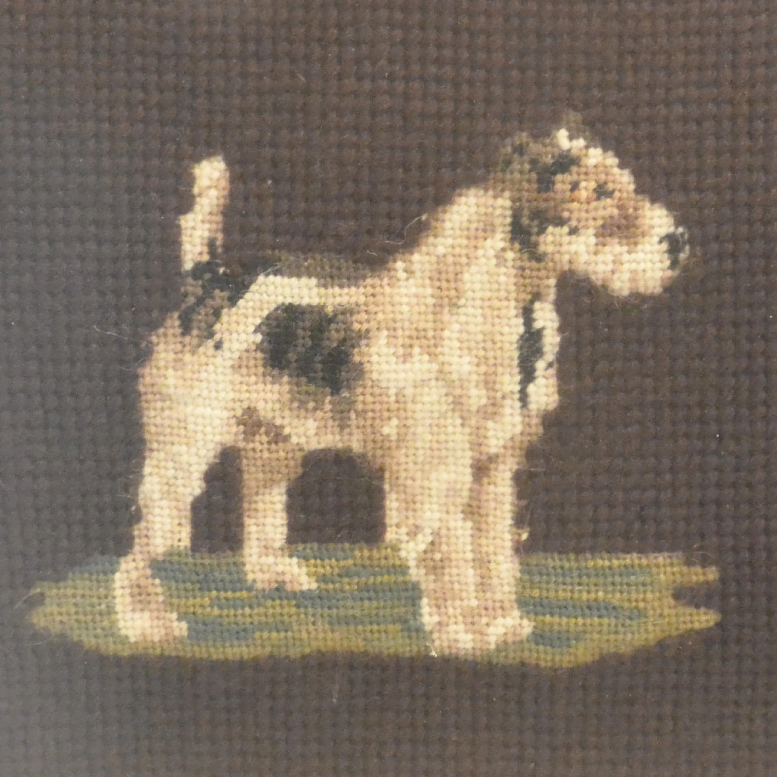 Vintage Petit Point and Needlepoint Wire Haired Fox Terrier Dog Framed - Image 4
