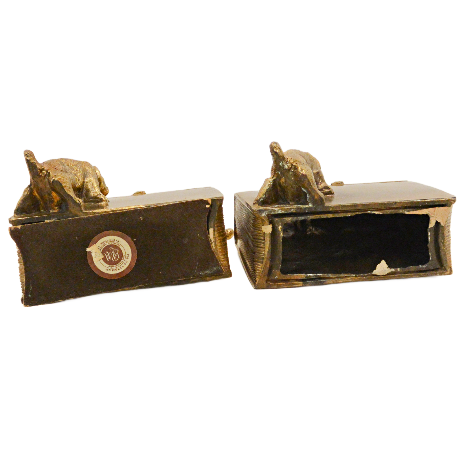 Vintage Brass PM Craftsman Cocker Spaniel Dogs Bookends c. 1930 - Image 9