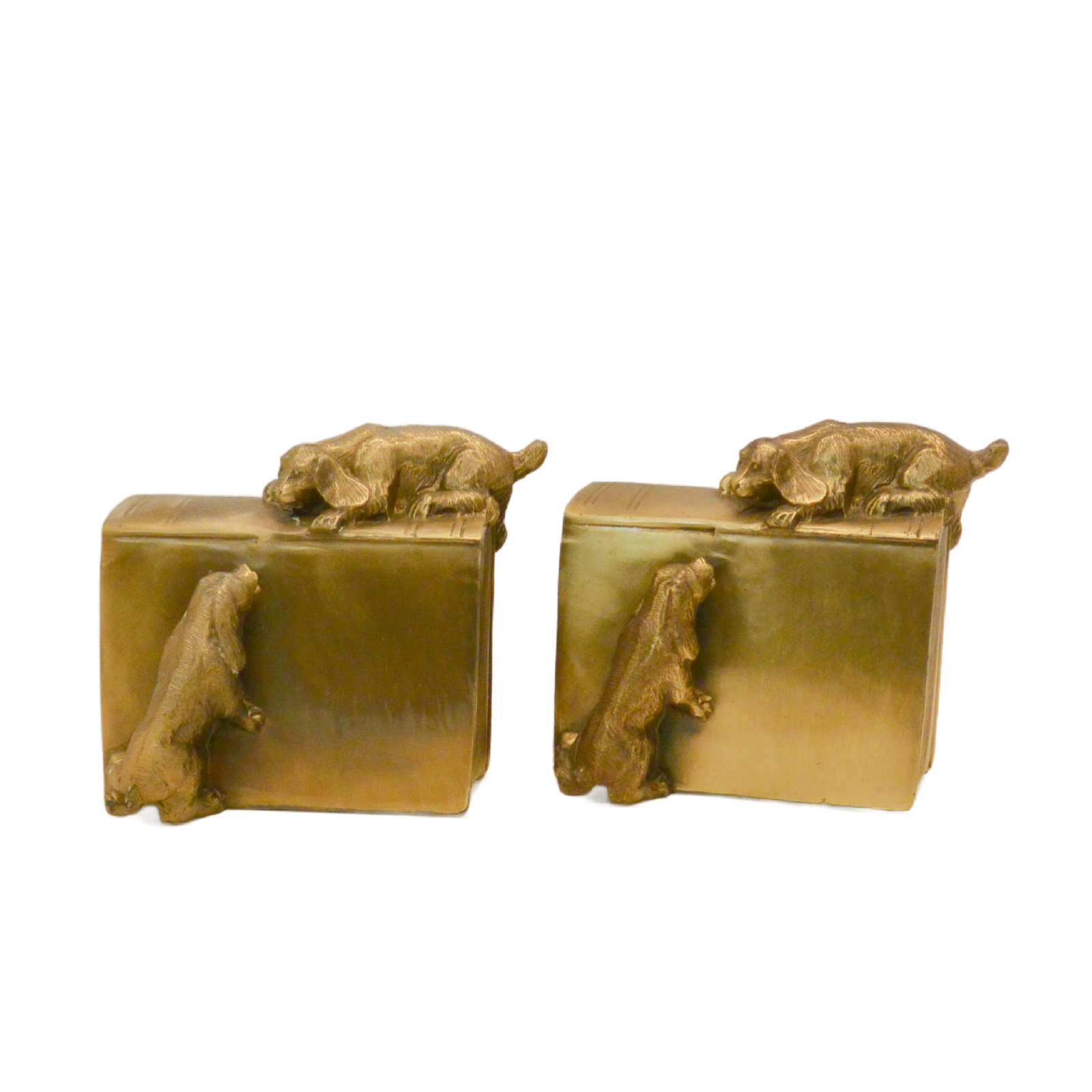Vintage Brass PM Craftsman Cocker Spaniel Dogs Bookends c. 1930