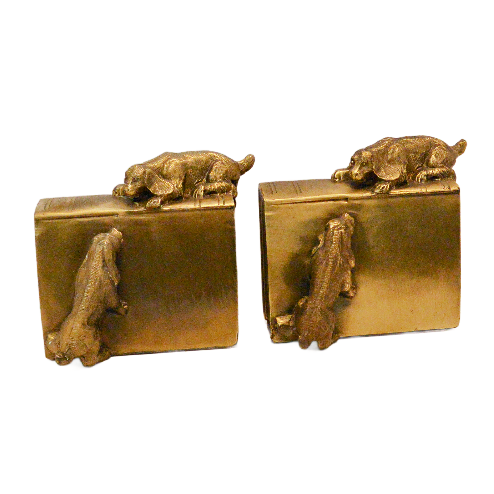 Vintage Brass PM Craftsman Cocker Spaniel Dogs Bookends c. 1930 - Image 2