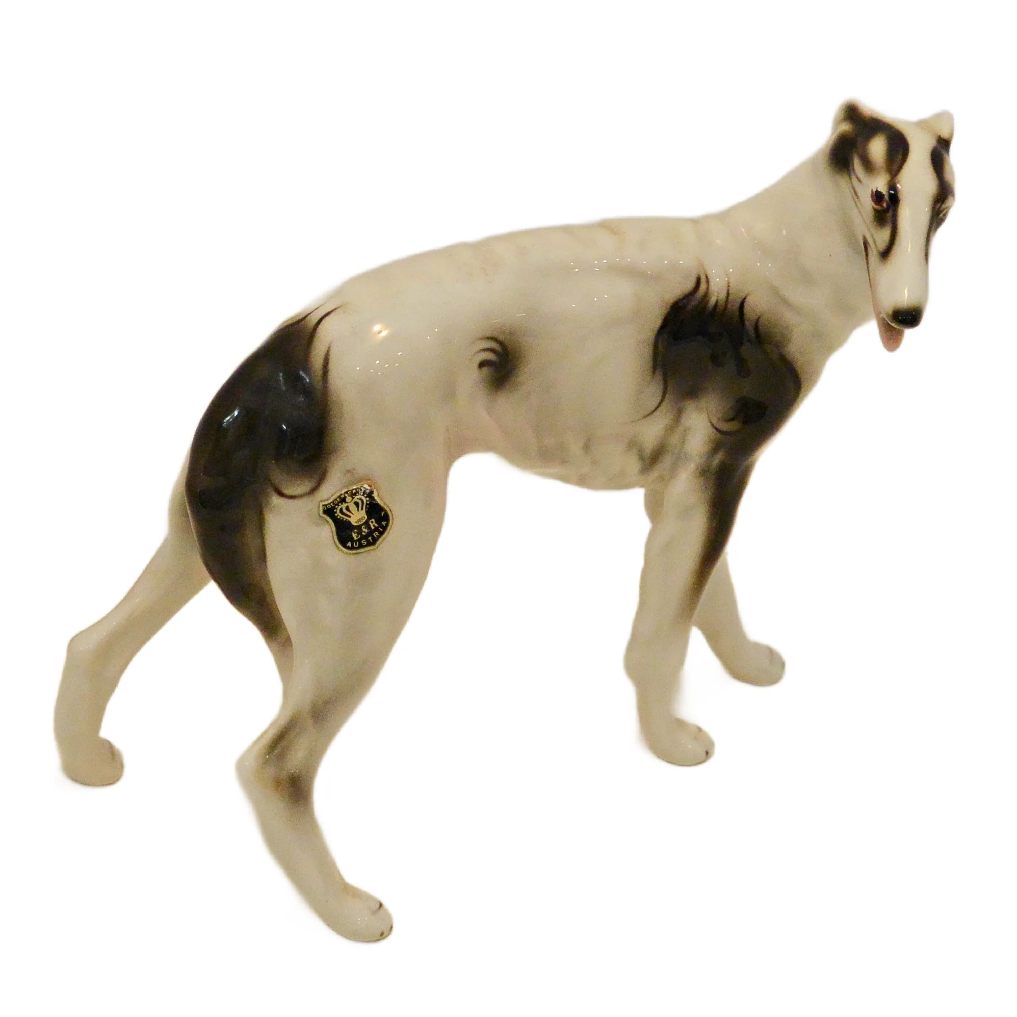 Austrian Porcelain Borzoi Russian Wolfhound Figurine by E&R Golden Crown