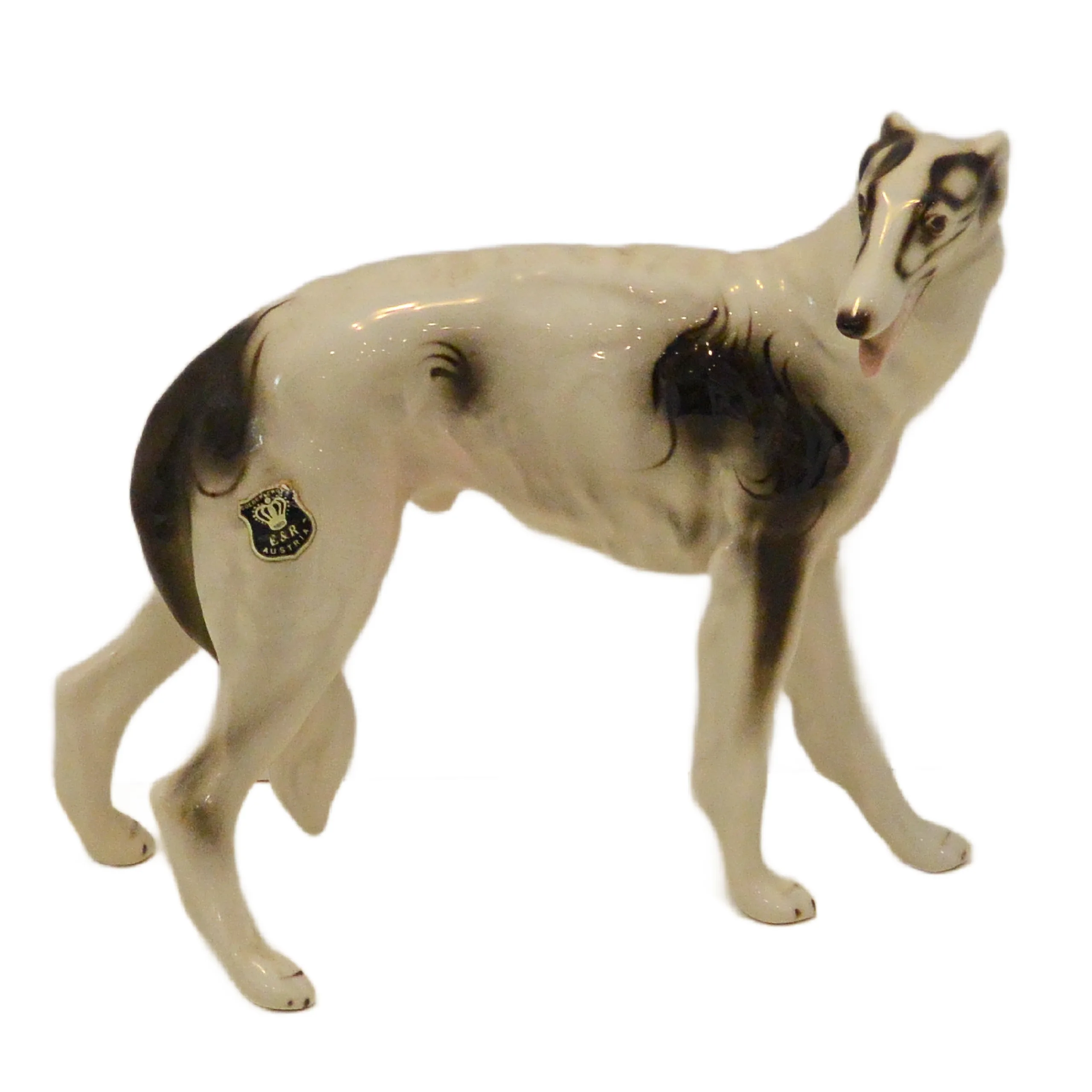 Austrian Porcelain Borzoi Russian Wolfhound Figurine by E&R Golden Crown - Image 2