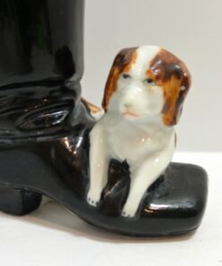 Alternative view of Antique Dresden Porcelain Dog Matchstick Holder, Boot Vase