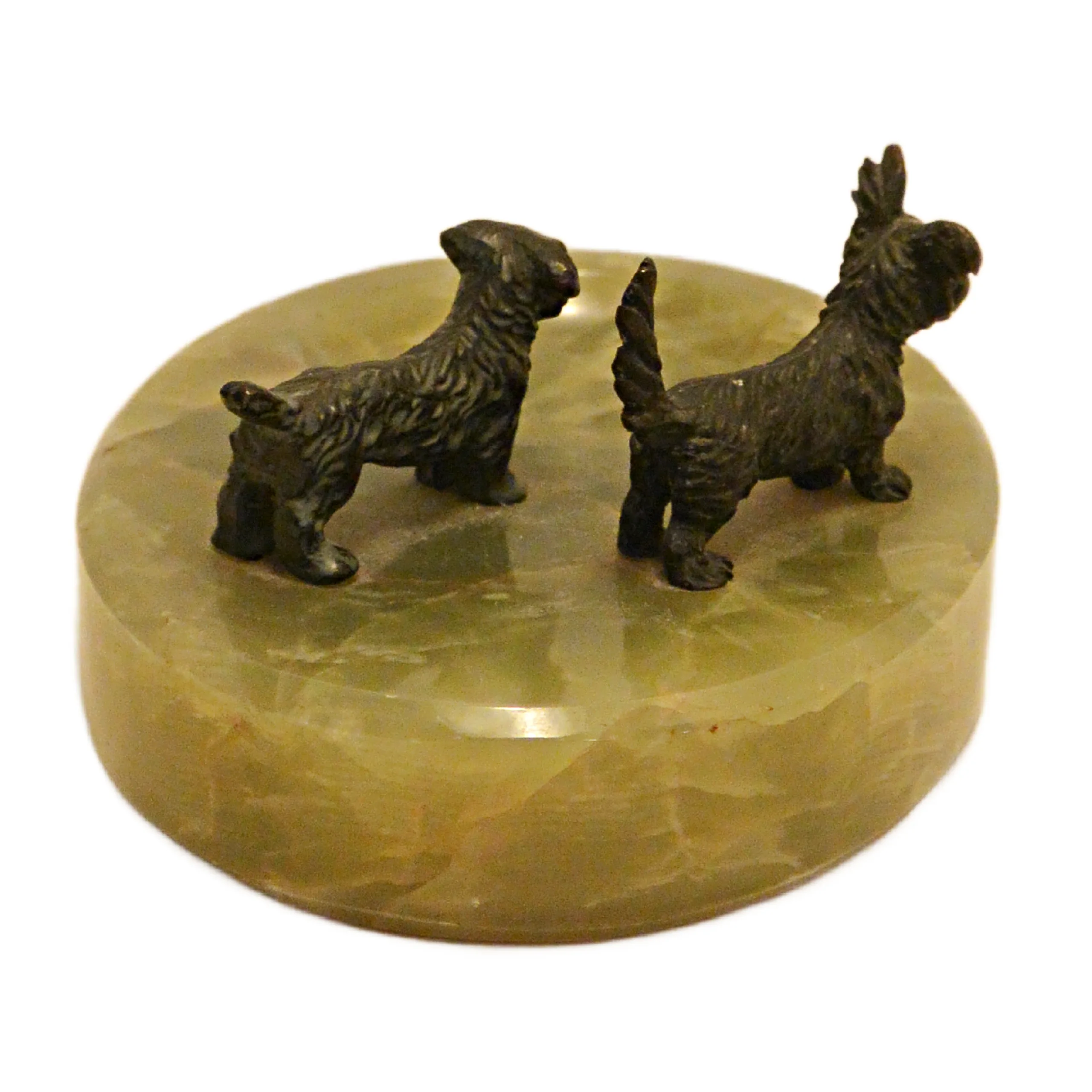Art Deco Green Onyx & Bronze Double Scottie Tray c. 1930 - Image 4