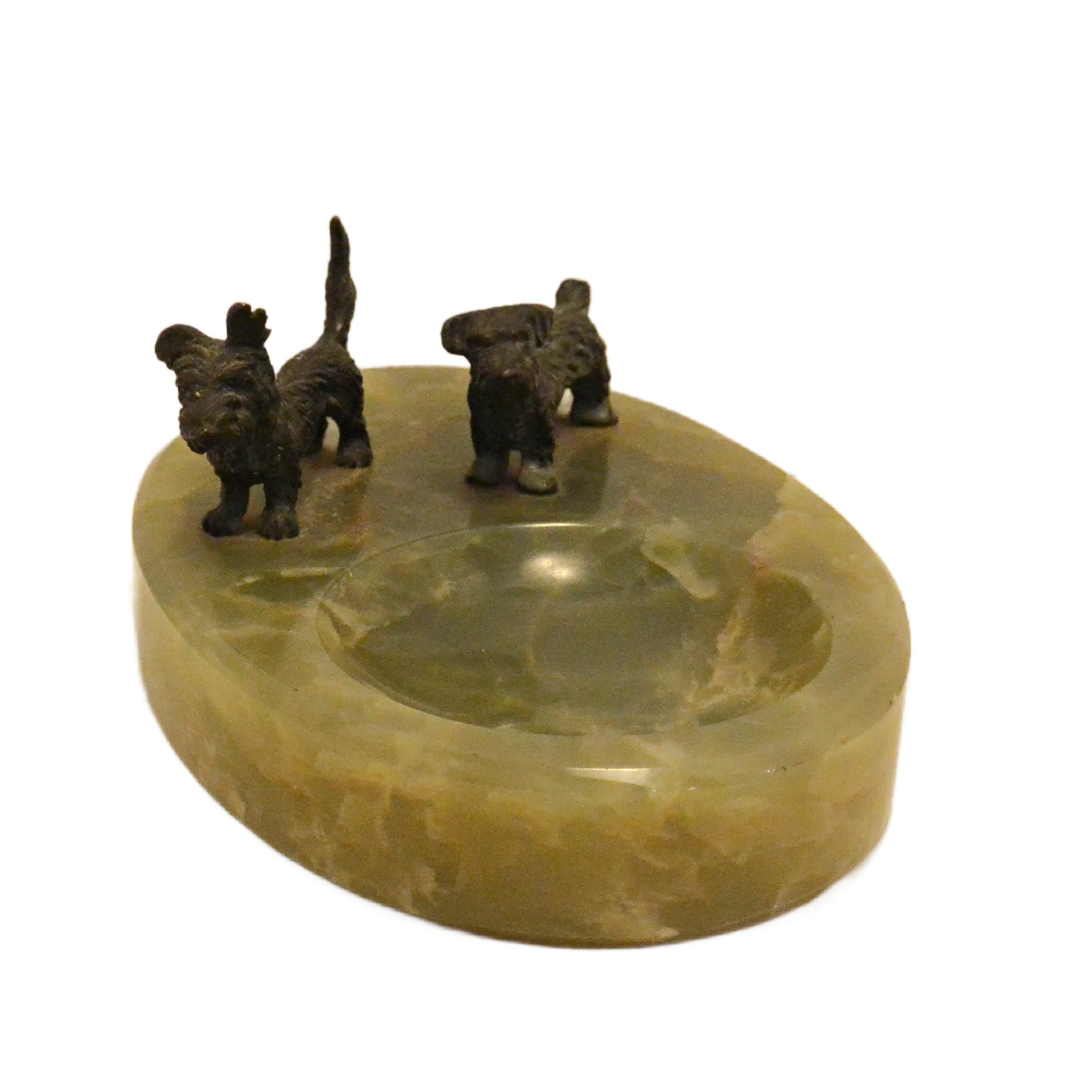 Art Deco Green Onyx & Bronze Double Scottie Tray c. 1930 - Image 5