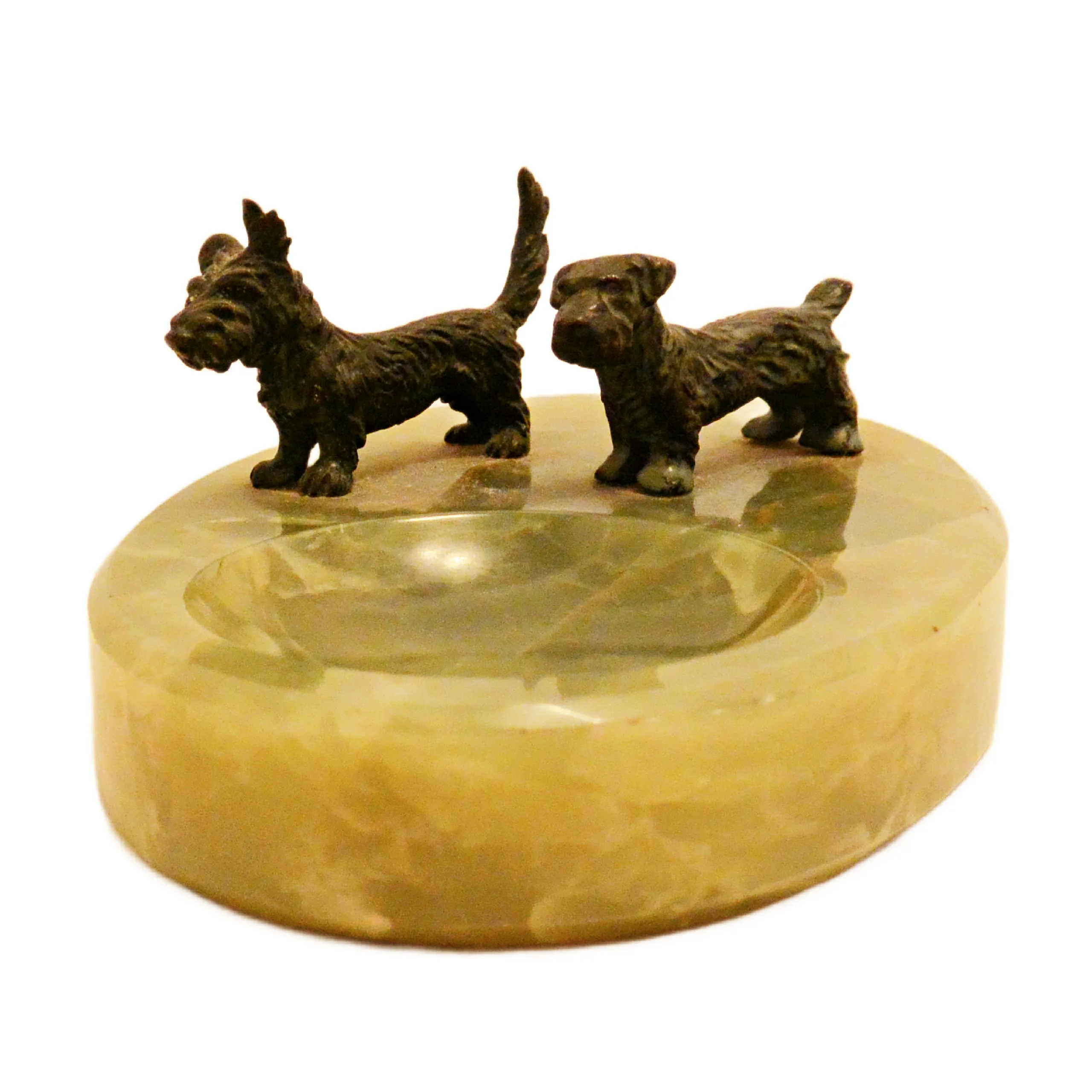 Art Deco Green Onyx & Bronze Double Scottie Tray c. 1930 - Image 2