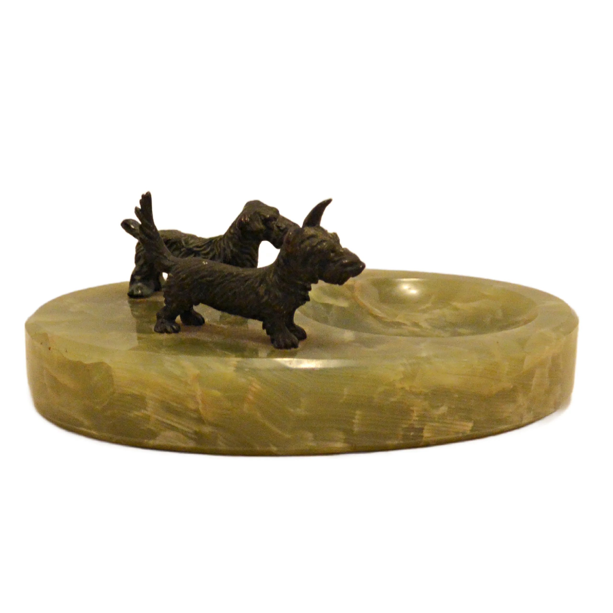 Art Deco Green Onyx & Bronze Double Scottie Tray c. 1930 - Image 6
