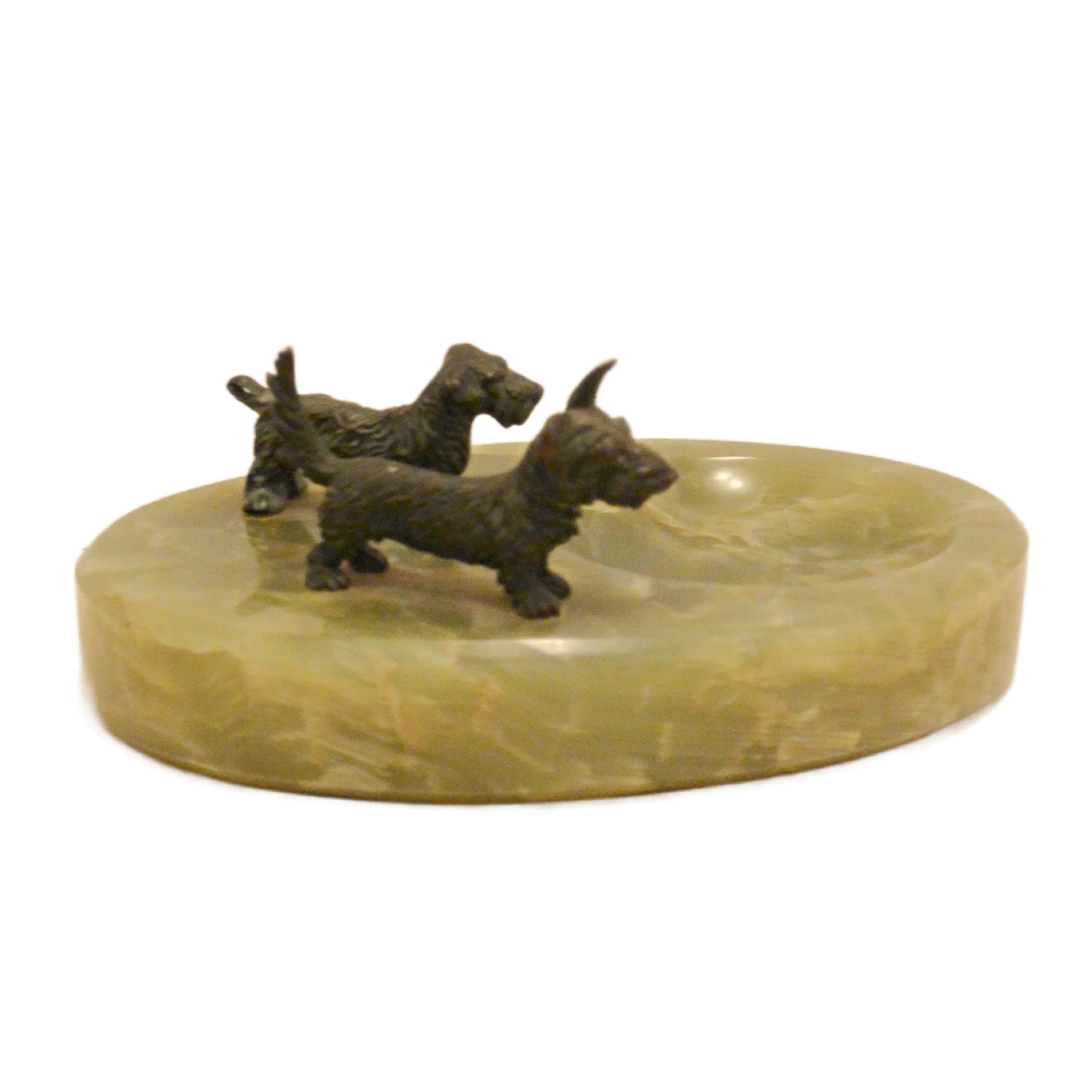 Art Deco Green Onyx & Bronze Double Scottie Tray c. 1930 - Image 8