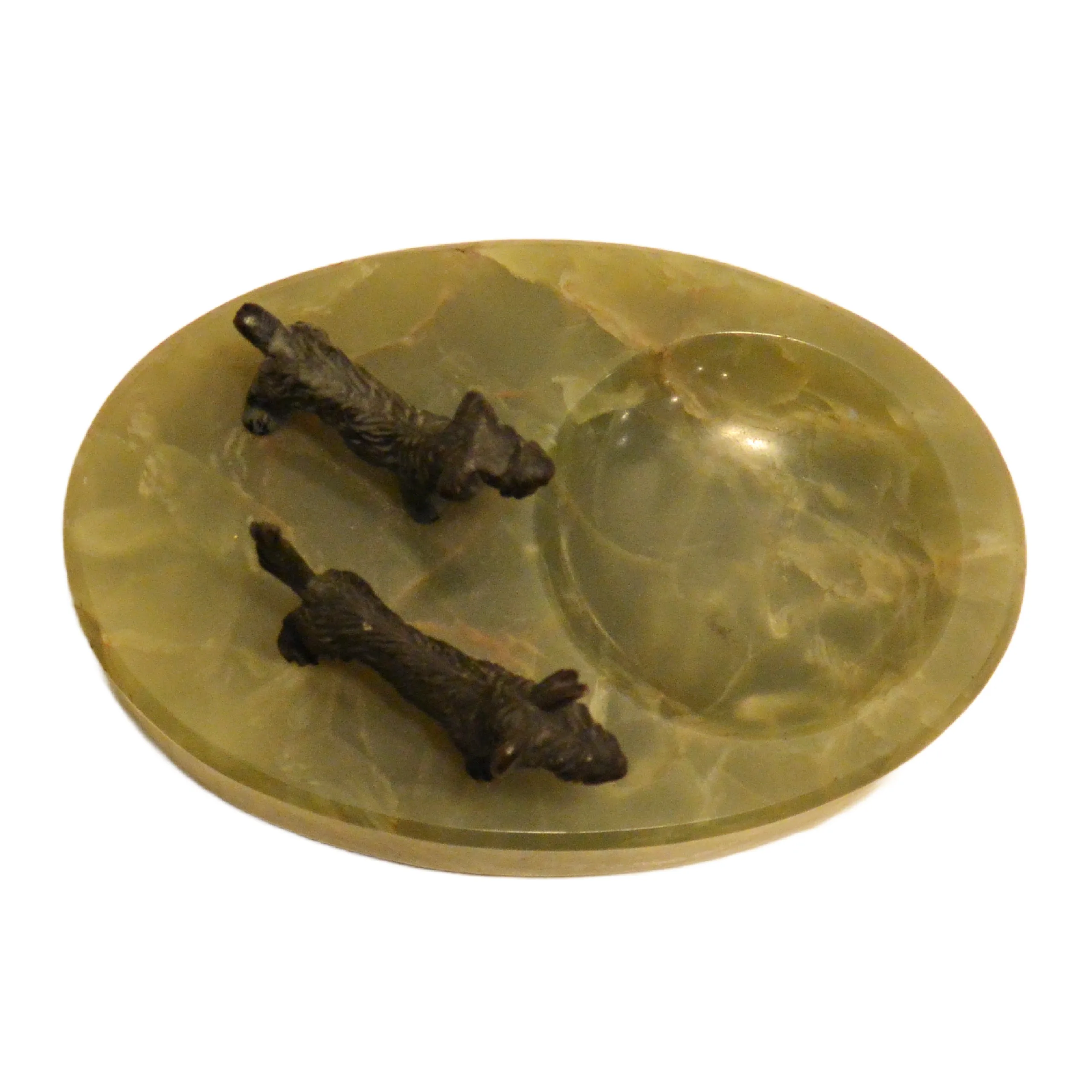 Art Deco Green Onyx & Bronze Double Scottie Tray c. 1930 - Image 9