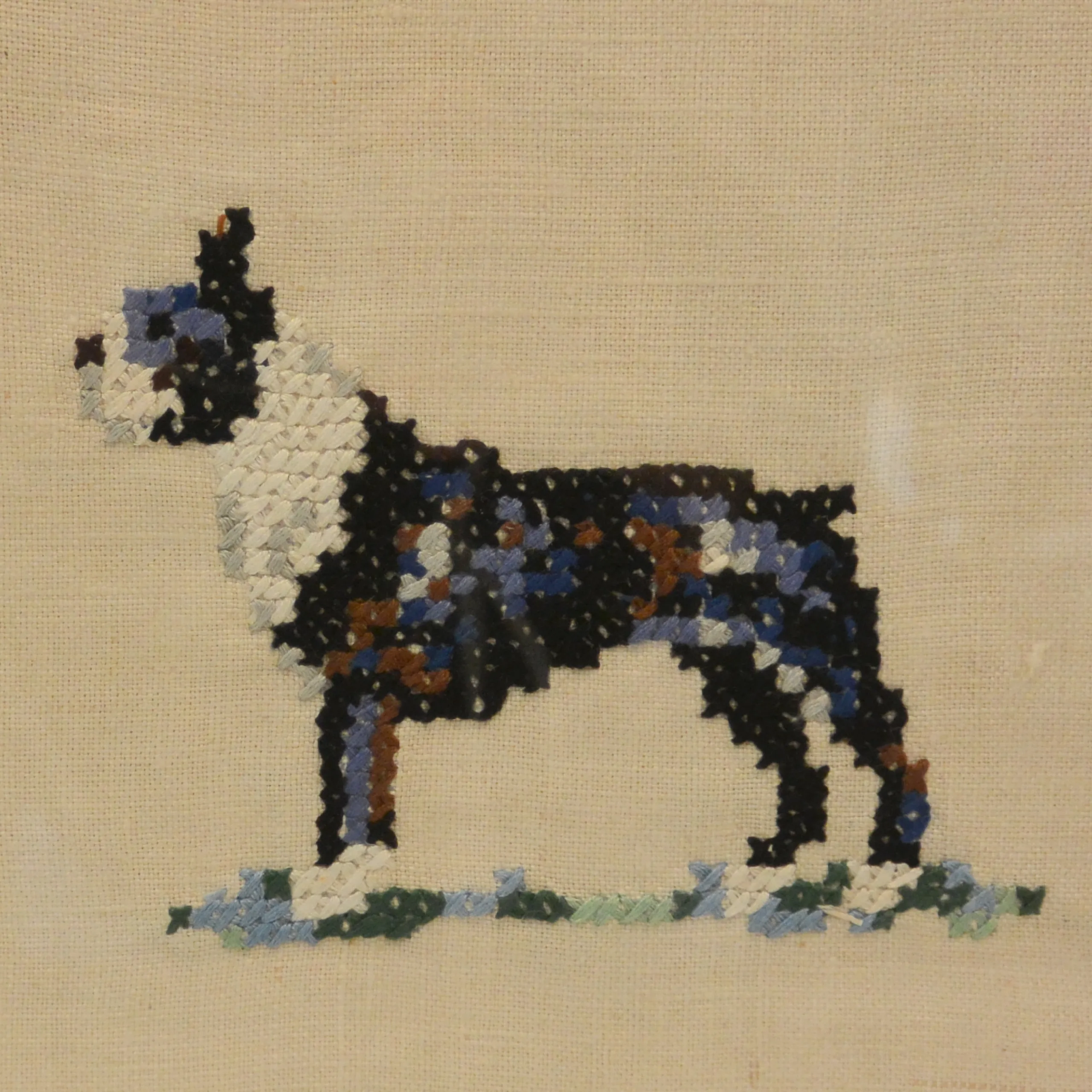 Vintage Hand-Stitched Boston Terrier Dog Portrait in Wood Frame - Image 3