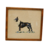 Vintage Hand-Stitched Boston Terrier Dog Portrait in Wood Frame