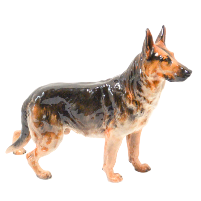 Large Royal Doulton German Shepherd HN 1115 figurine, rare 11-inch Giant scale, Frederick Daws design c.1940s, A Dog's Tale Collectibles