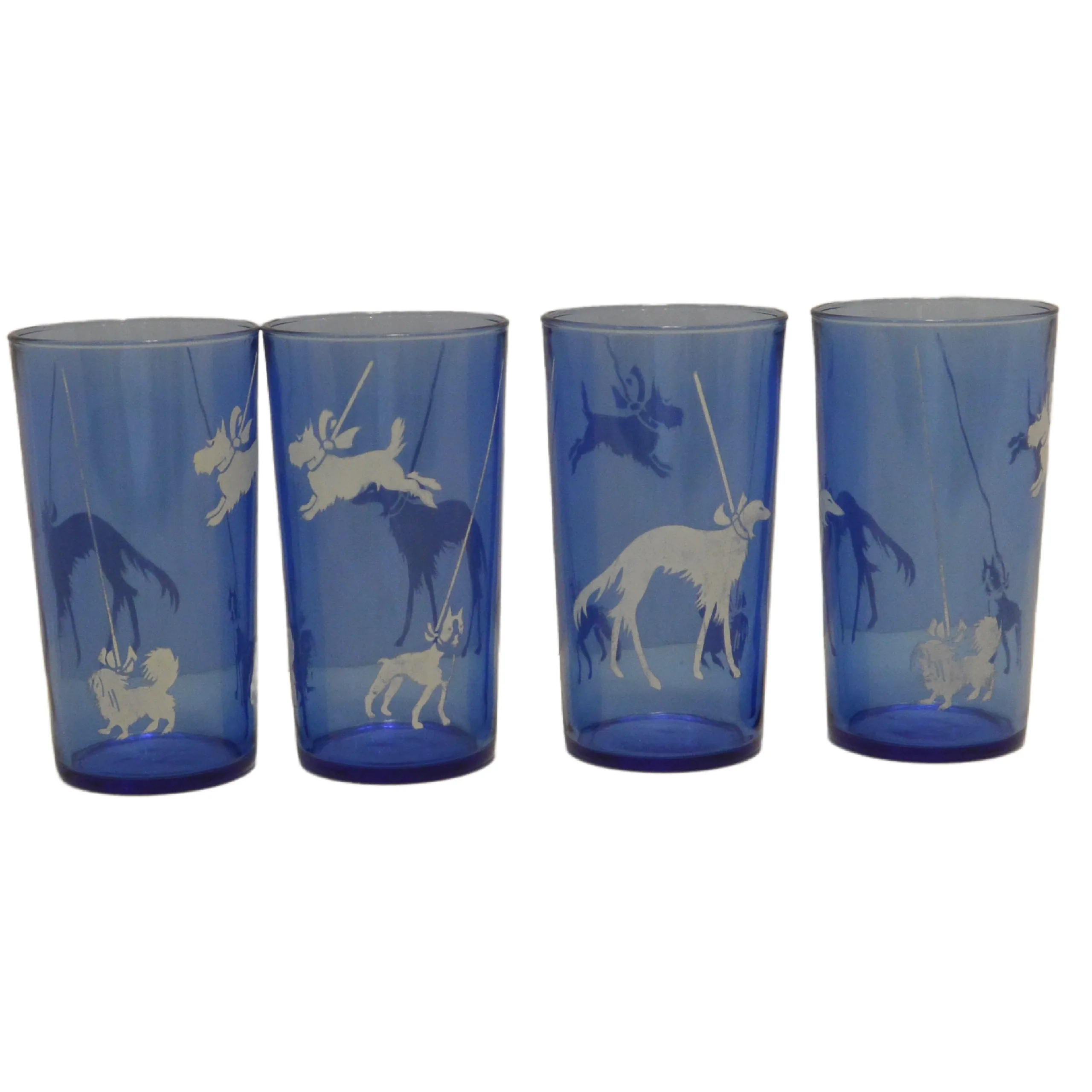 Art Deco Hazel Atlas Cobalt Blue "Dog Show" 5-Piece Barware Set - Image 4