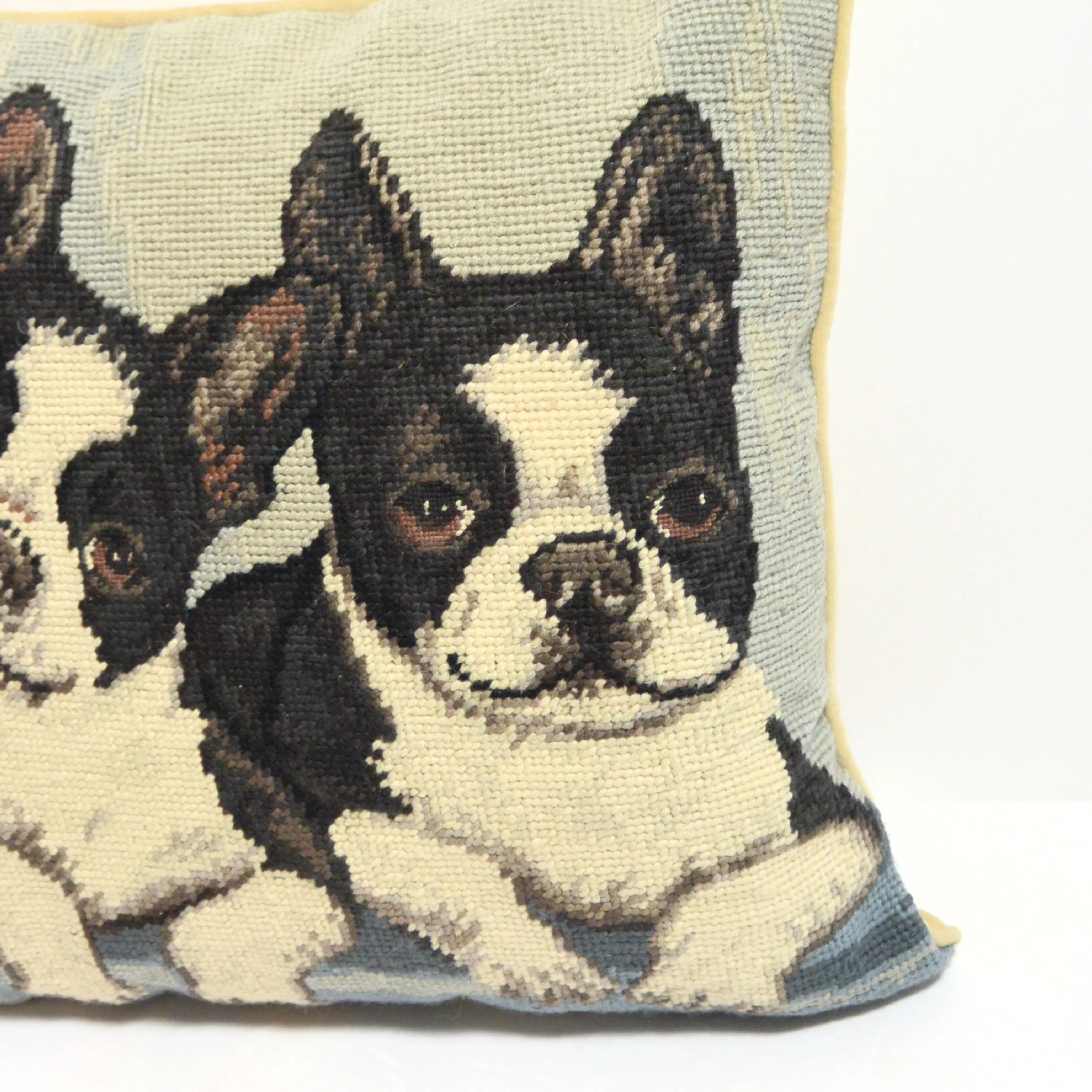 Vintage Boston Terrier Needlepoint Pillow &ndash; Hand-Stitched Wool Dog Portrait &ndash; 9.5" Square - Image 4