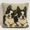 Vintage Boston Terrier Needlepoint Pillow &ndash; Hand-Stitched Wool Dog Portrait &ndash; 9.5" Square