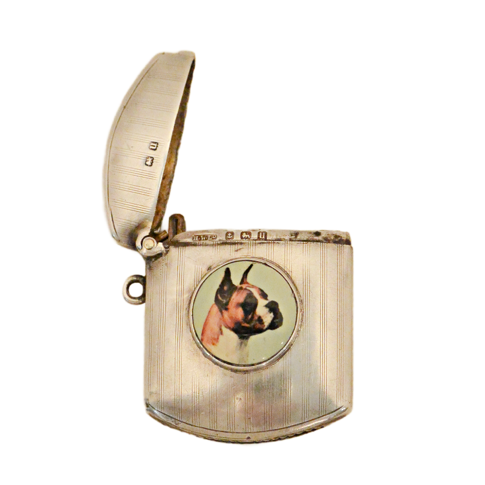 Antique 1919 Sterling Silver & Enamel Boxer Dog Vesta Case – Birmingham – Henry Williamson Ltd. - Image 6