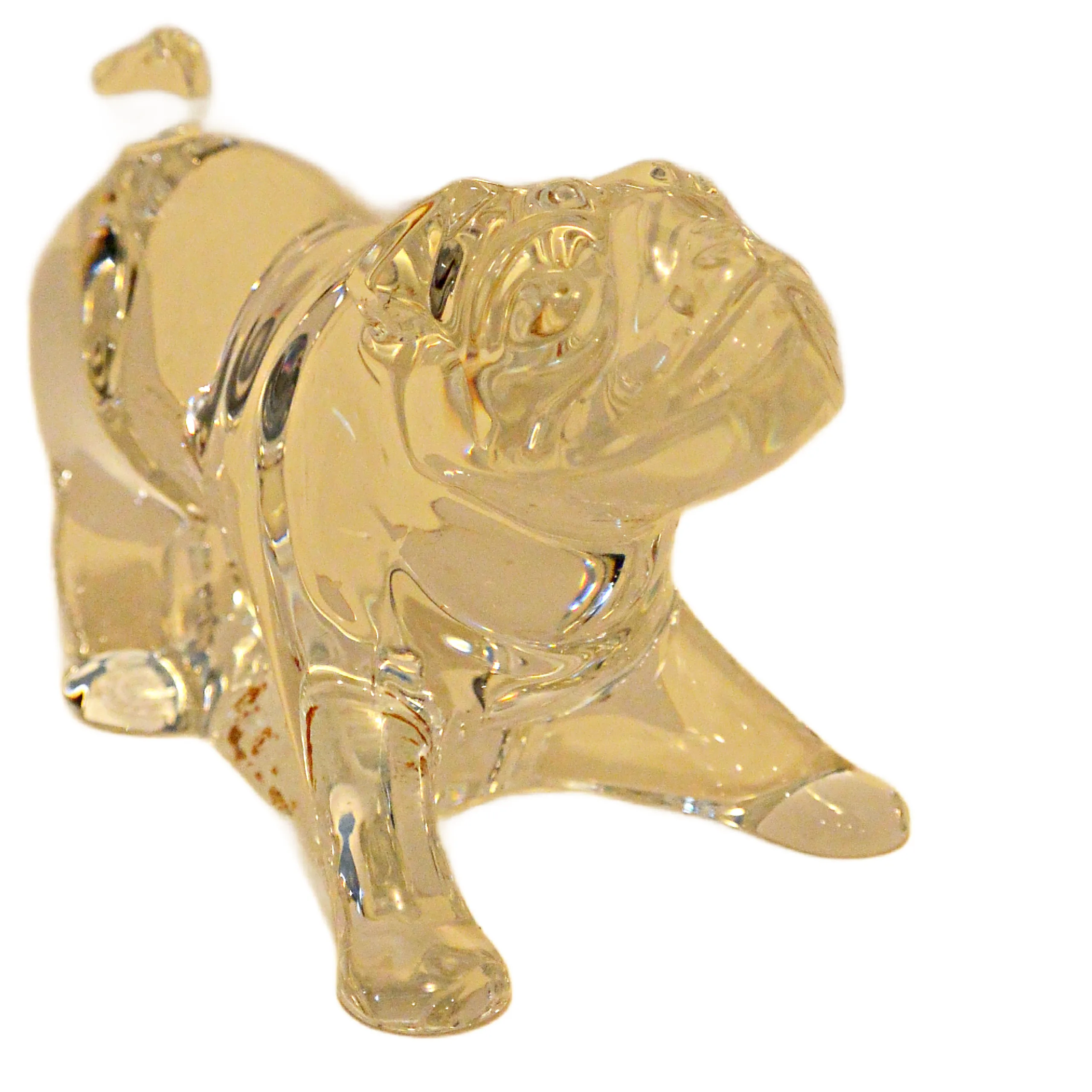 Vintage Signed Baccarat France Crystal Pug Dog Figurine &ndash; Playful Crouching Pose