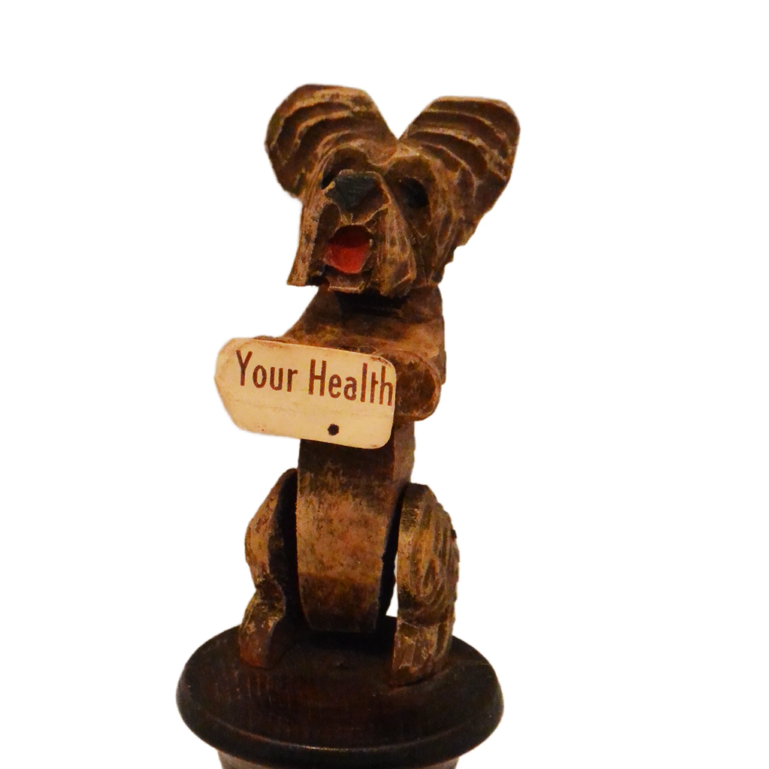 Antique Italian ANRI Hand-Carved Wood Terrier - Mechanical Movement Bottle Stopper - Image 3