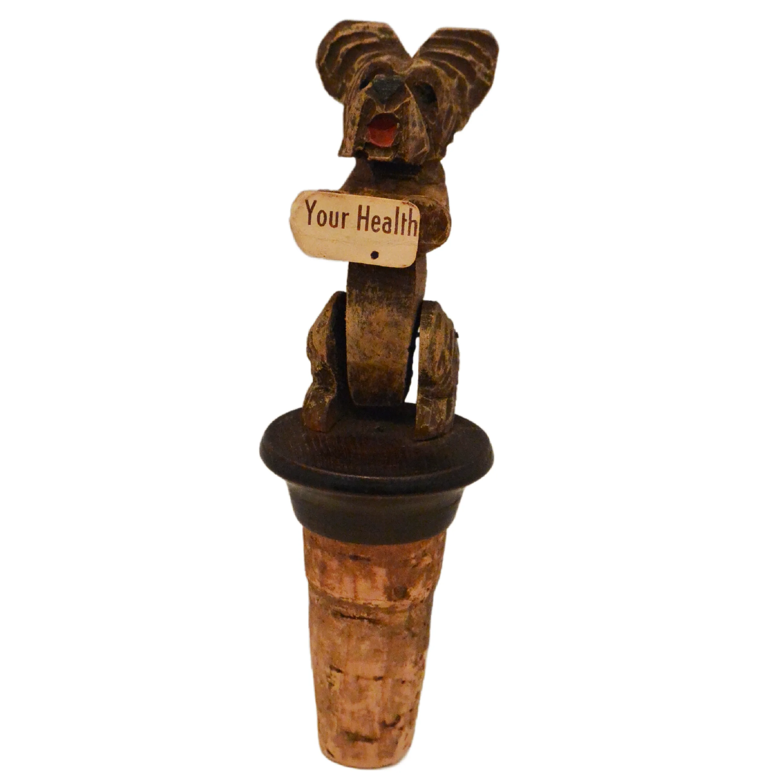 Antique Italian ANRI Hand-Carved Wood Terrier - Mechanical Movement Bottle Stopper