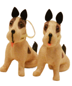 Vintage 1950s German Mohair Wire Fox Terrier Pair - Matched Set with Ribbon Collars