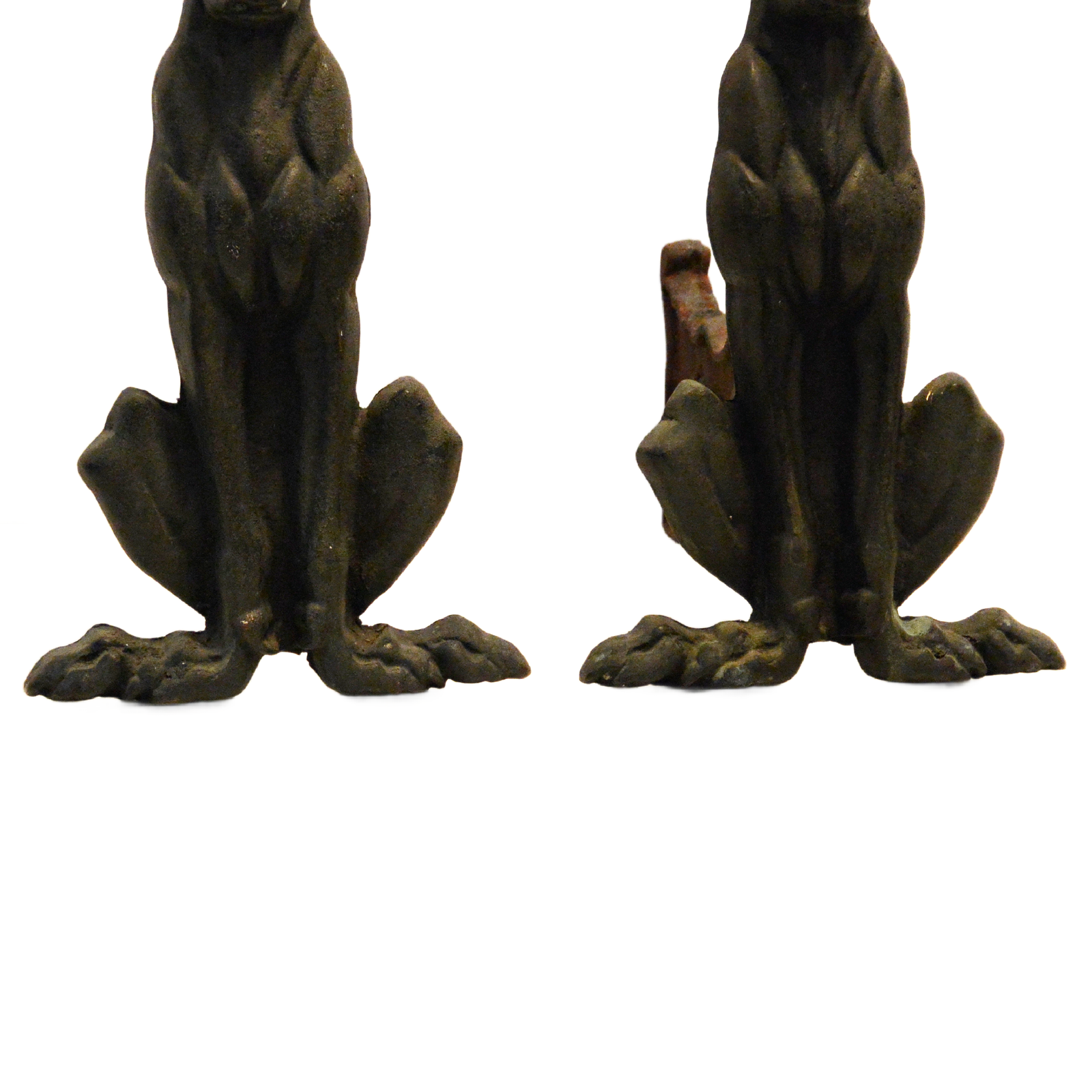 Art Deco Greyhound Cast Iron Andirons – Authentic 1930s Streamline Pair - Image 4