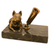 Vintage Solid Brass French Bulldog Pen Stand on Italian Portoro Gold Marble Base