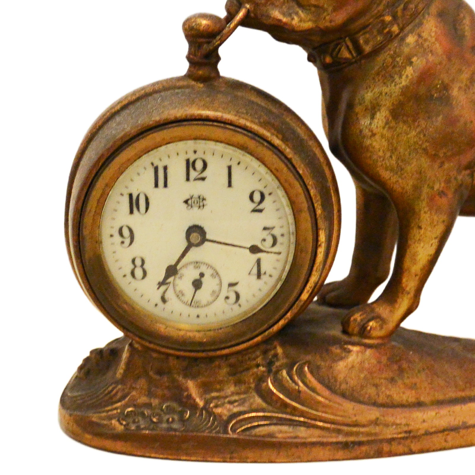 Antique Cast Bronze Patina Bulldog Mantel Clock – Turn of the Century Figural Stand - Image 4