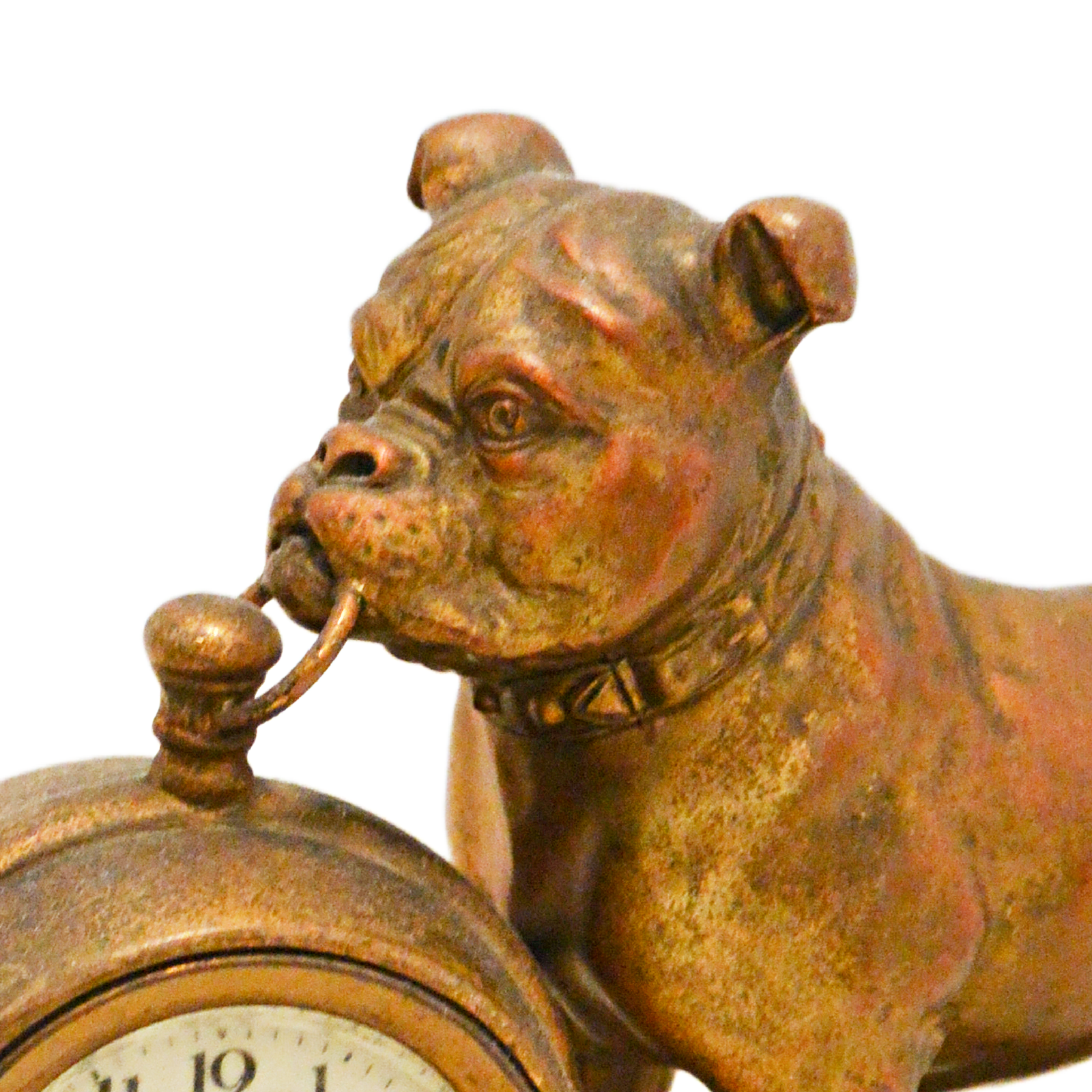 Antique Cast Bronze Patina Bulldog Mantel Clock – Turn of the Century Figural Stand - Image 3