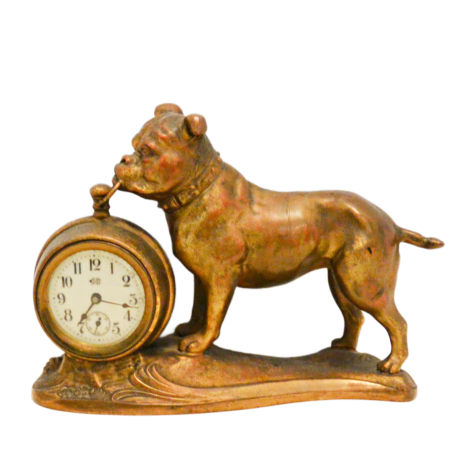 Antique Cast Bronze Patina Bulldog Mantel Clock – Turn of the Century Figural Stand - Image 2