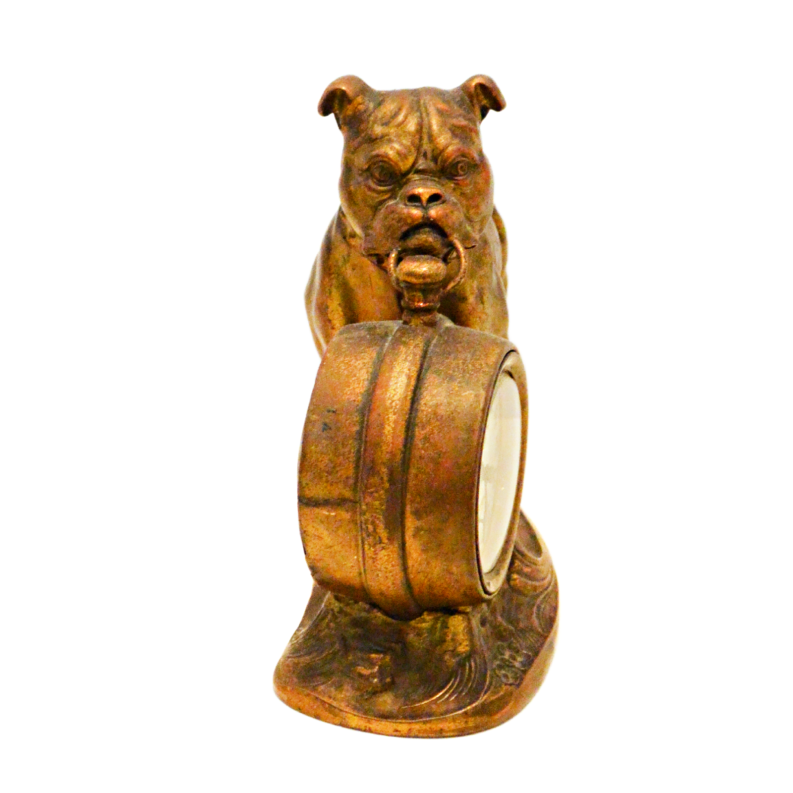 Antique Cast Bronze Patina Bulldog Mantel Clock – Turn of the Century Figural Stand - Image 8