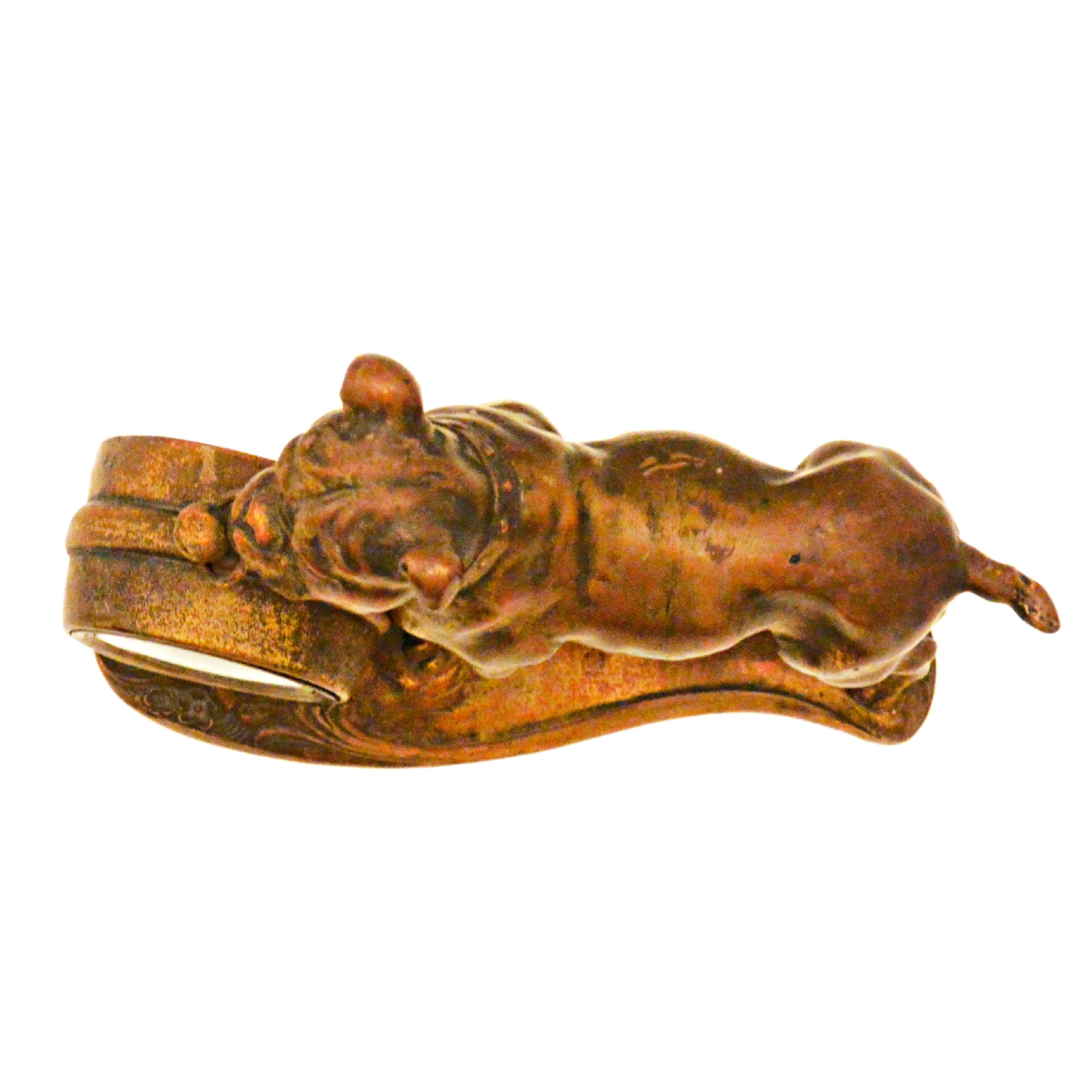 Antique Cast Bronze Patina Bulldog Mantel Clock &ndash; Turn of the Century Figural Stand - Image 10