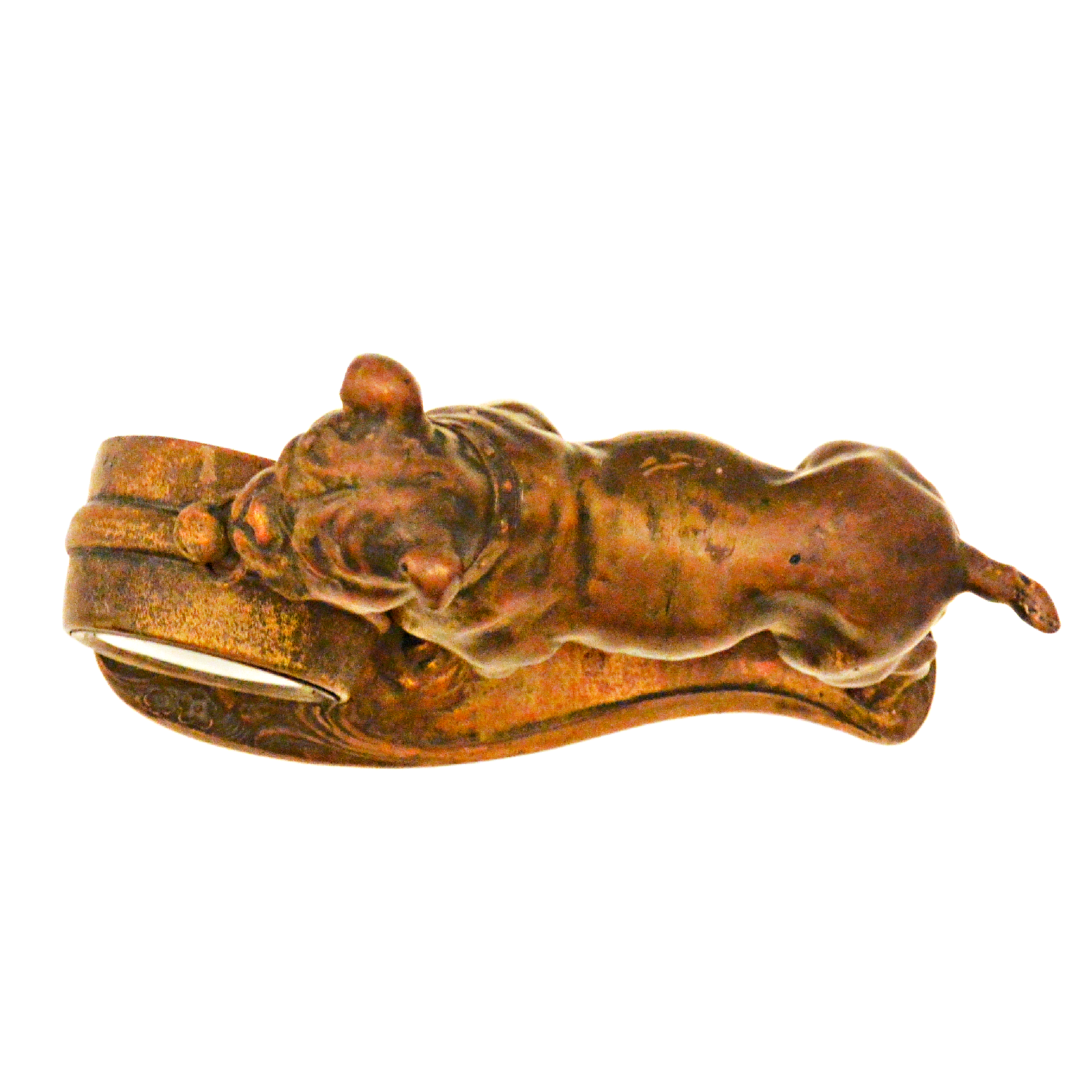Antique Cast Bronze Patina Bulldog Mantel Clock – Turn of the Century Figural Stand - Image 10