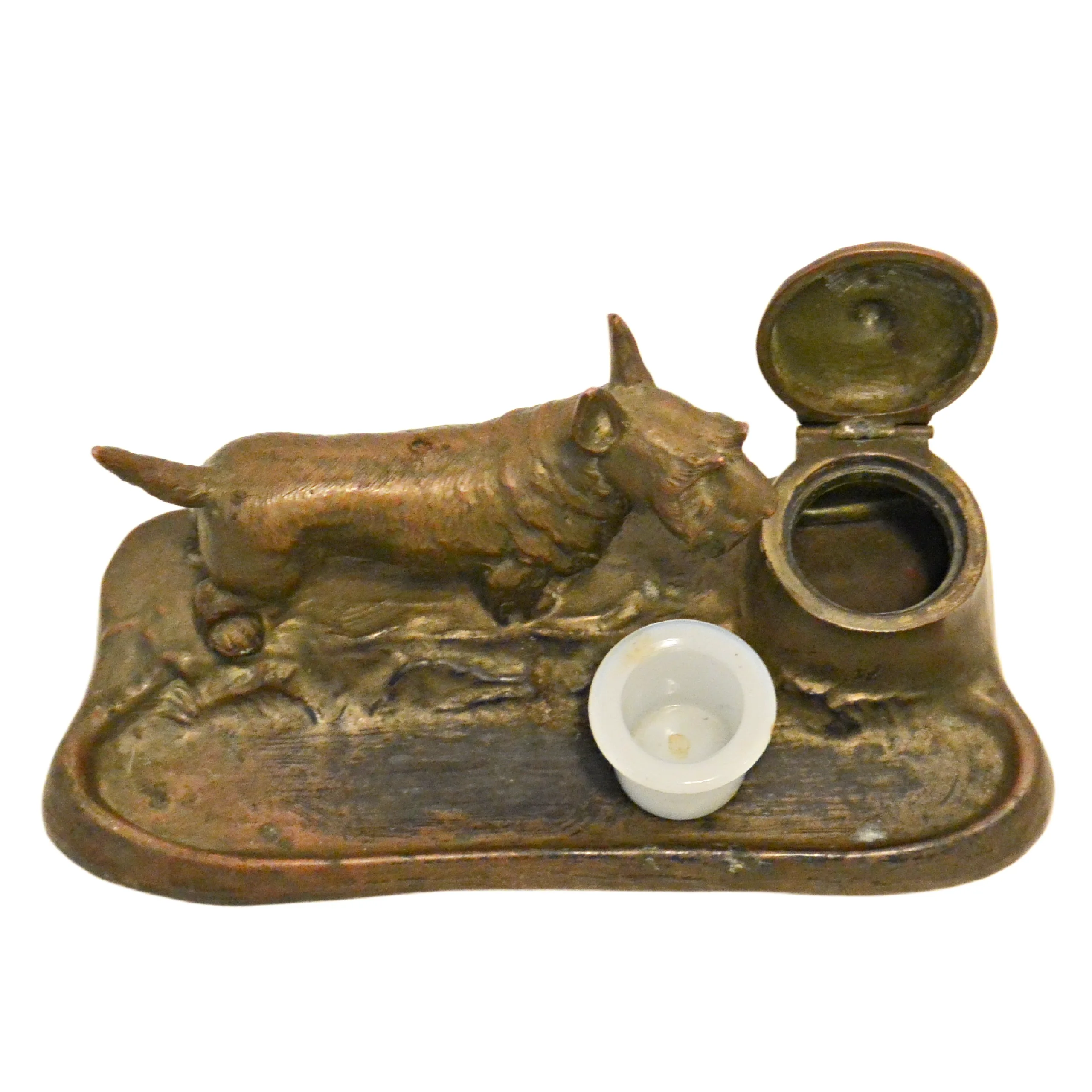 Antique Jennings Brothers Scottish Terrier Cast Bronze Inkwell & Pen Tray &ndash; Circa 1920 - Image 10