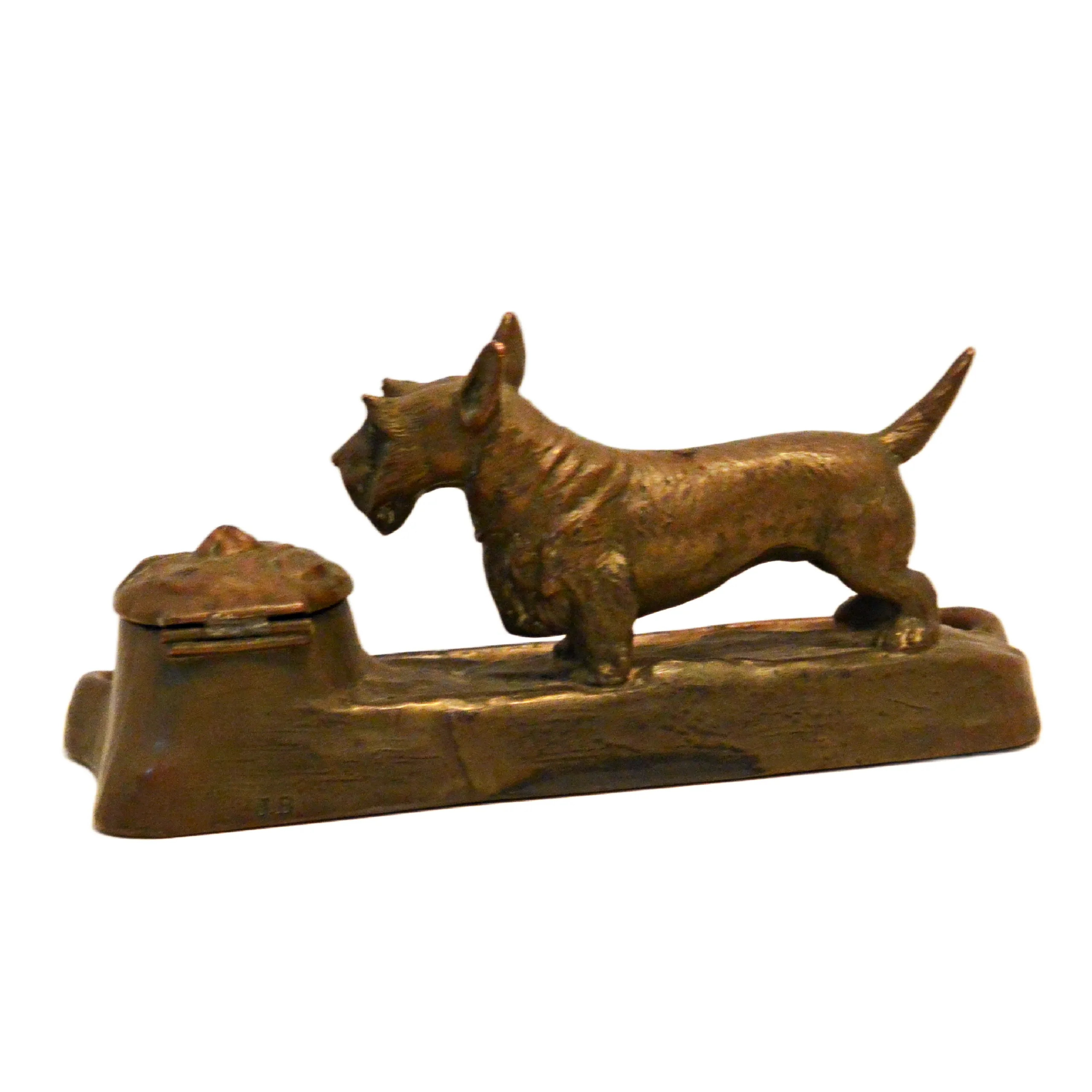 Antique Jennings Brothers Scottish Terrier Cast Bronze Inkwell & Pen Tray &ndash; Circa 1920 - Image 9