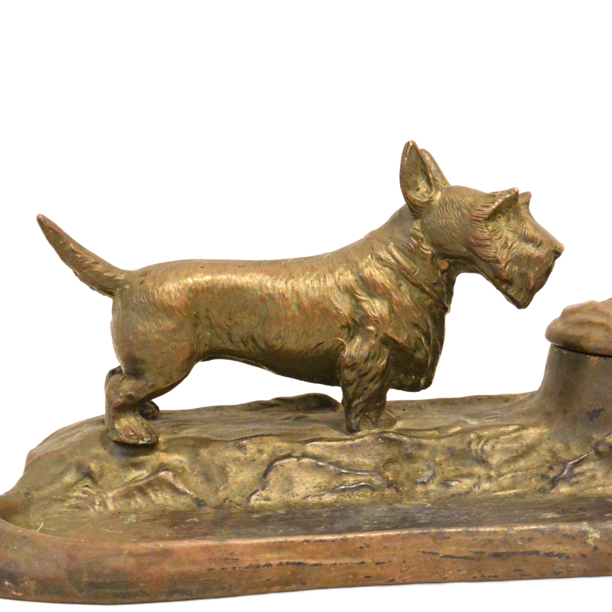 Antique Jennings Brothers Scottish Terrier Cast Bronze Inkwell & Pen Tray &ndash; Circa 1920 - Image 3