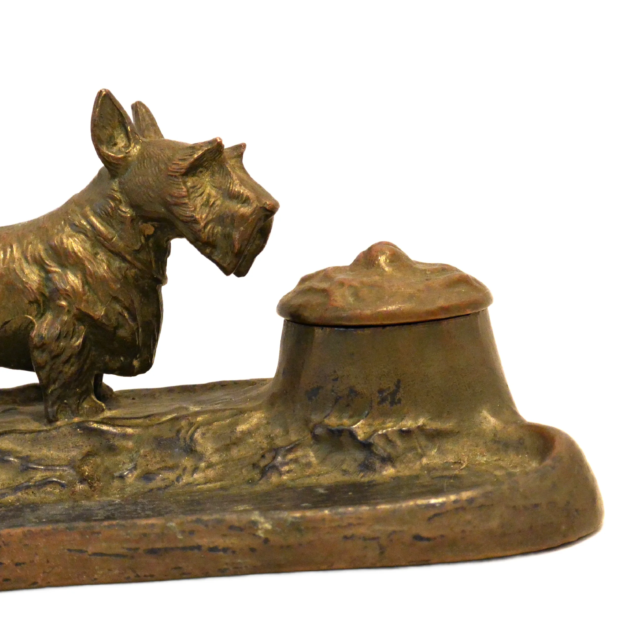 Antique Jennings Brothers Scottish Terrier Cast Bronze Inkwell & Pen Tray &ndash; Circa 1920 - Image 4