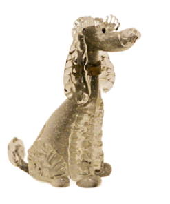 Vintage Italian Murano Art Glass Poodle Sculpture – Gold Aventurine & Bullicante Bubbles – Circa 1950s