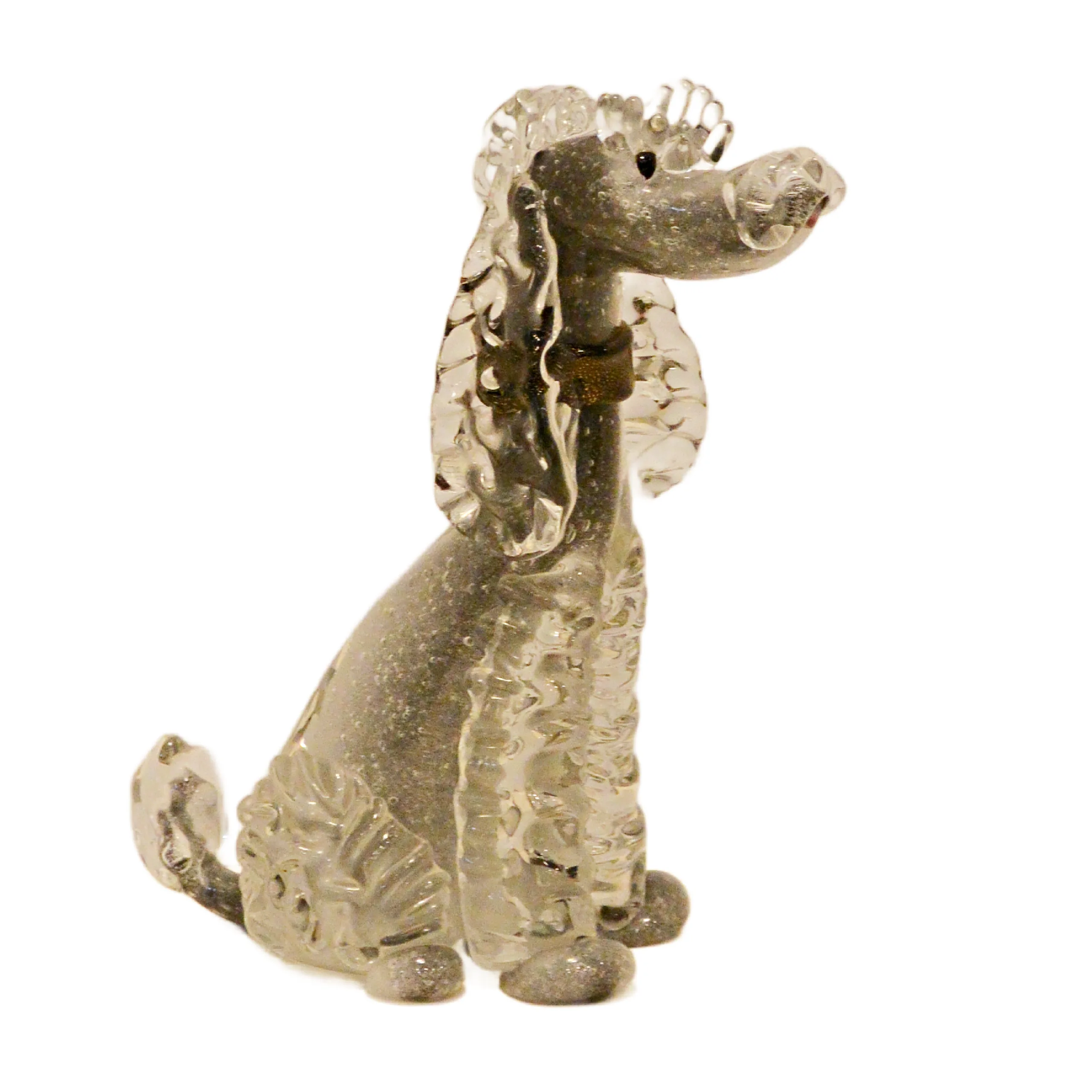 Vintage Italian Murano Art Glass Poodle Sculpture &ndash; Gold Aventurine & Bullicante Bubbles &ndash; Circa 1950s